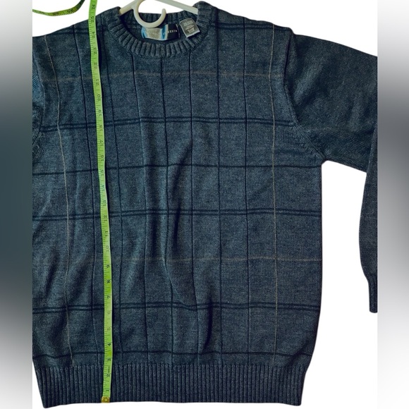VINTAGE 90s Oscar De La Renta Windowpane Plaid Knit Grandpa Sweater - Picture 5 of 6